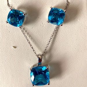 Beautiful 14kt white gold blue topaz necklace and earrings